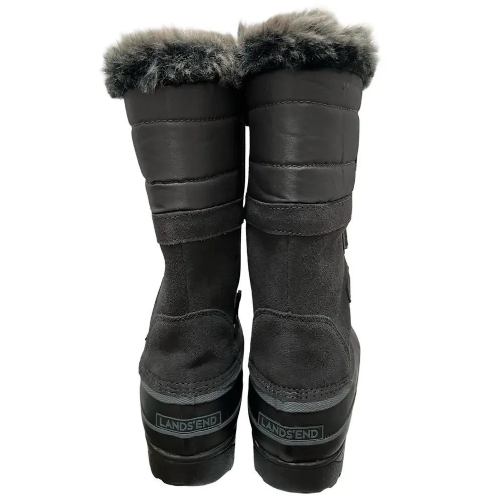 Lands End Womens Hillary Tall Snow Winter Boots US 6 EU 36 Suede Faux Fur 473063